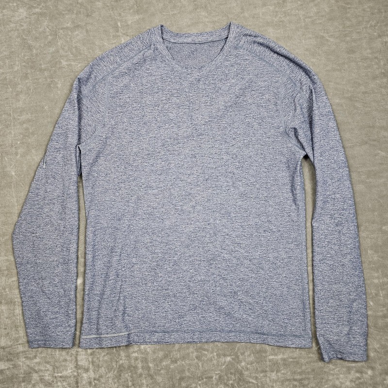 Lululemon Shirt Mens Medium Blue Long Sleeve V-Neck Raglan Athletic Running Top gallery