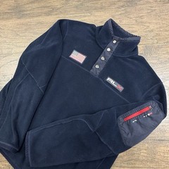 RLX Ralph Lauren Sweater Mens Large 1/4 Zip Snap Navy Fleece Flag Performance
