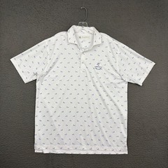 Donald Ross Polo Shirt Mens Large Dog All Over Print Lost City Golf Club Preppy