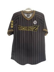 Dragon Ball Z Jersey Shirt Men’s Med Black Gold Pinstripe Goku Embroidered Y2K