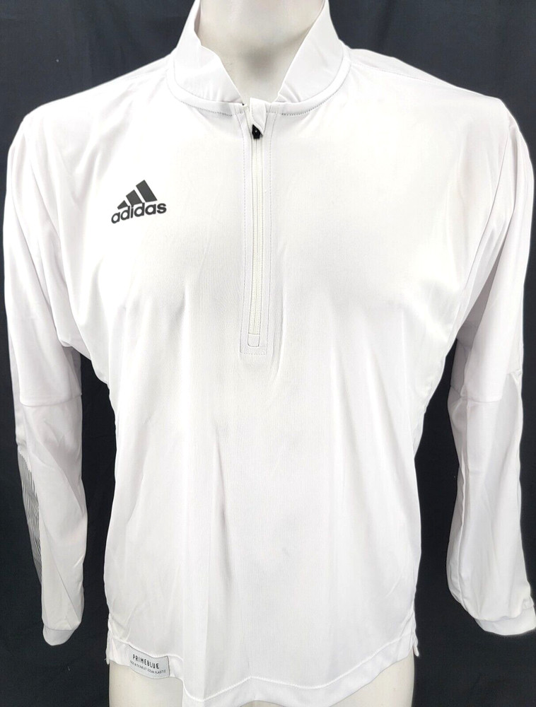 NEW Adidas Primeblue SIdeline21 White 1/4 Zip Knit LS Pullover Shirt Men's M