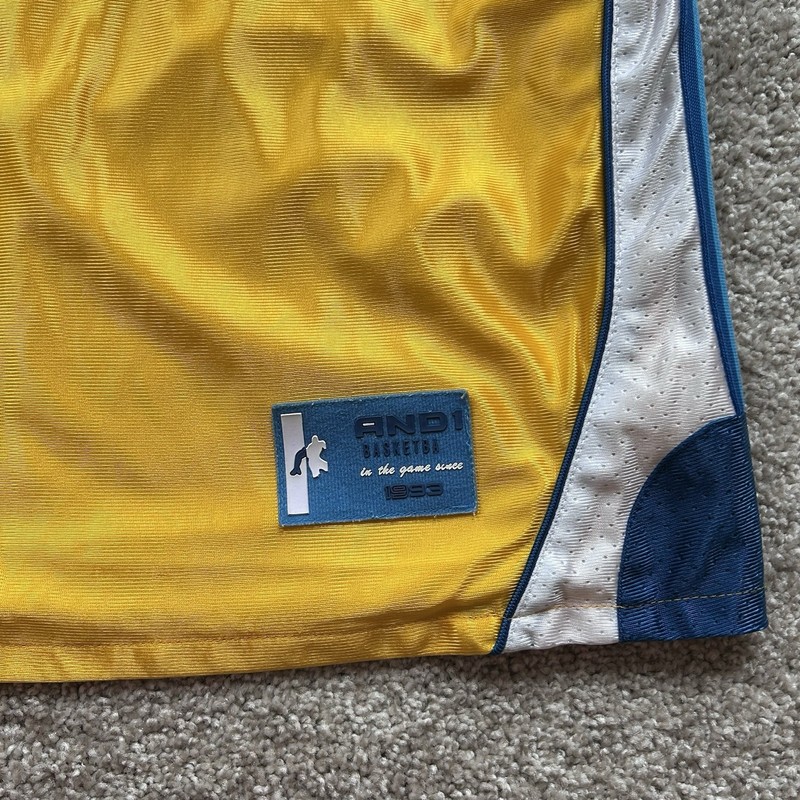 Vintage Men’s AND1 Reversible Basketball Jersey Yellow White Streetball Rare gallery