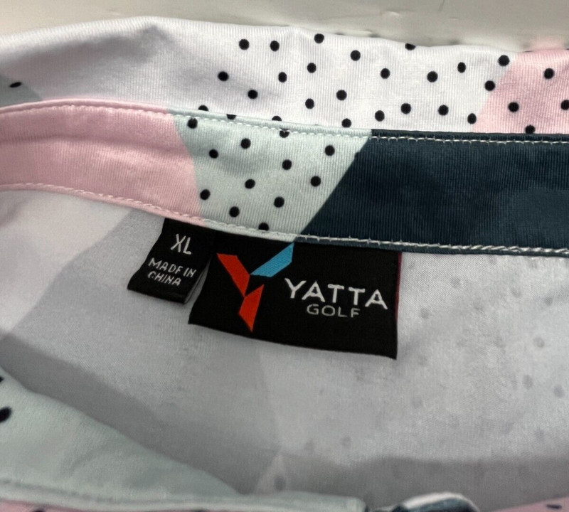 Yatta Golf Polo Shirt Birdie Dropper Polo Pink Black White Triangles Stretch XL gallery