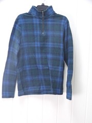 St. John’s Bay Blue Green Plaid Mock Neck Long Sleeve Shirt Sz XL Quarter Zip