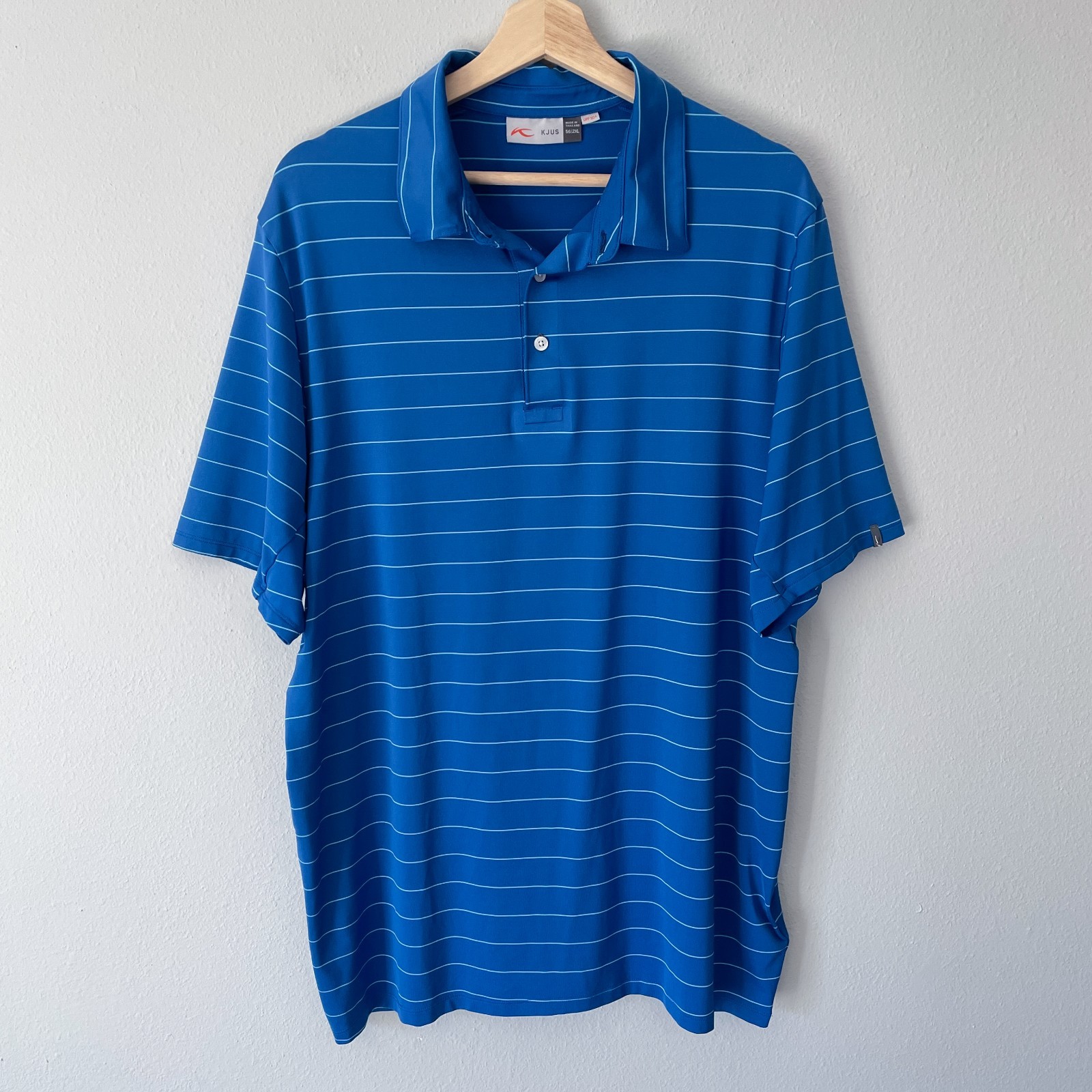 KJUS Soren Polo Shirt Men's 56 2XL Blue Big Stripes Golf Active Short Sleeve UPF gallery