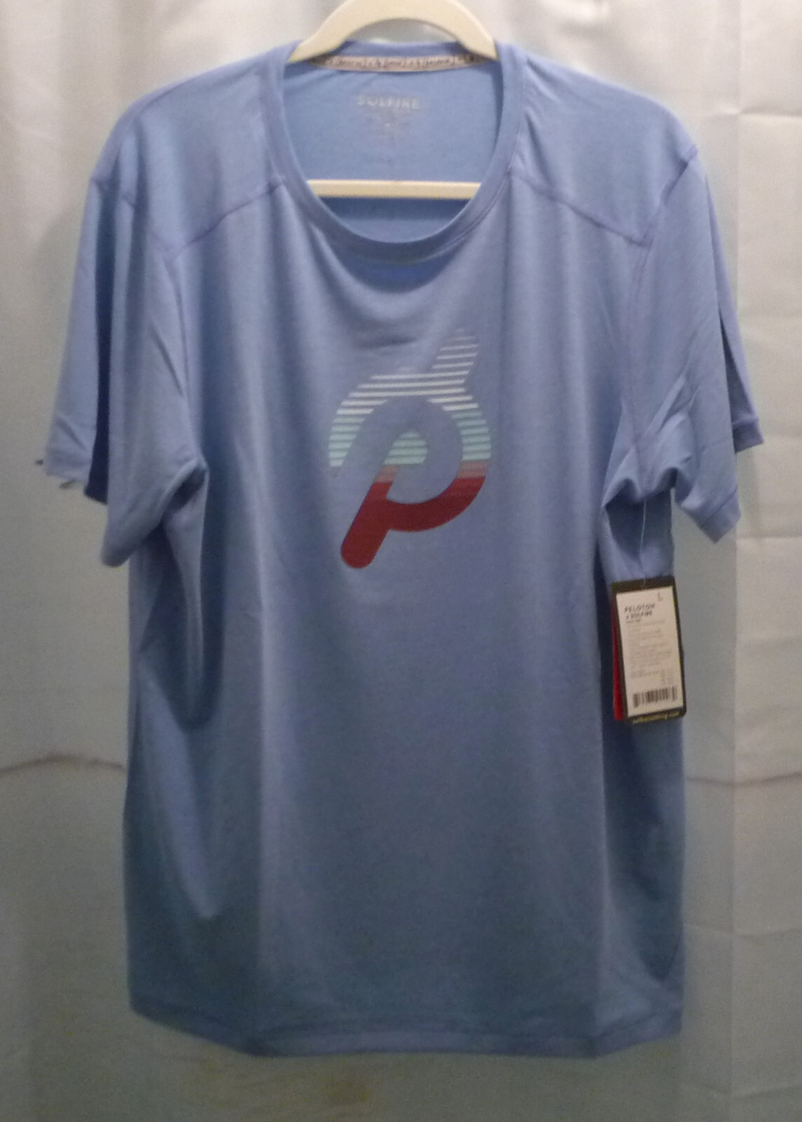 Solfire Peloton L Large T-Shirt Blue Double Sided Logo Workout Training NEW gallery
