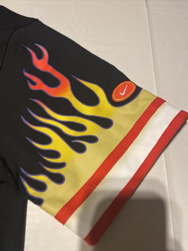 Nike Baseball Button Shirt Flames Championship Men's Sz L DV9642-010 Black red gallery