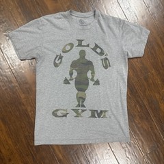 Gold’s Gym Gray Camo Logo Workout T-Shirt Men’s Size Small Weightlifting