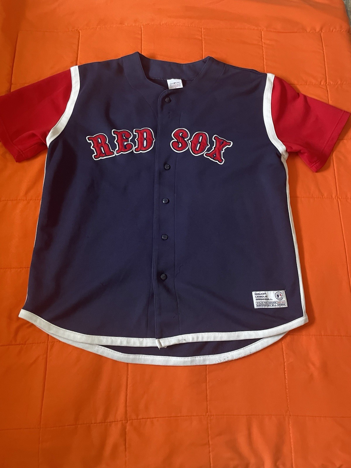 Vintage Boston Red Sox Jersey Mens Large MLB True Fan Button Up Blue Red gallery