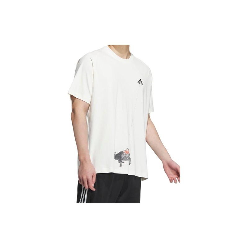 adidas Logo Print Animal Pattern Crew Neck Short Sleeve T-Shirt Men’s White gallery