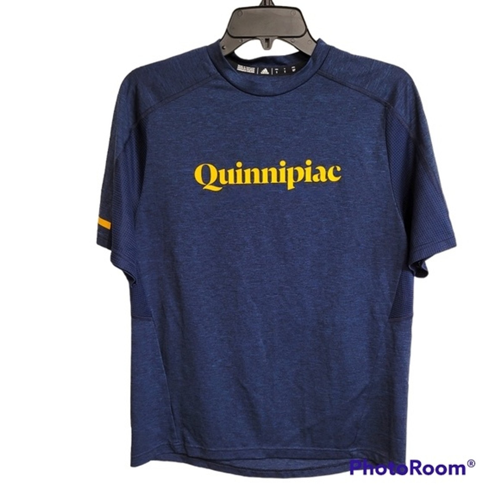 Adidas Navy Blue And yellow Graphic Quinnipiac Short Sleeve Athletic Top Size S gallery