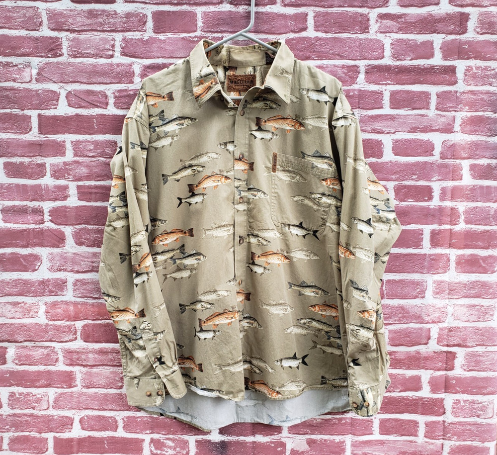 🔥 Magellan Sportswear Fishing Fish Button Down Shirt Men's 2XL Loose 3XL