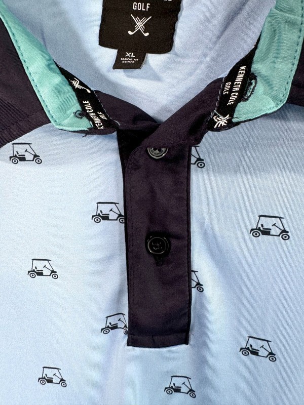 Kenneth Cole Golf Blue Golf Cart Print Polo Shirt Mens Size XL gallery