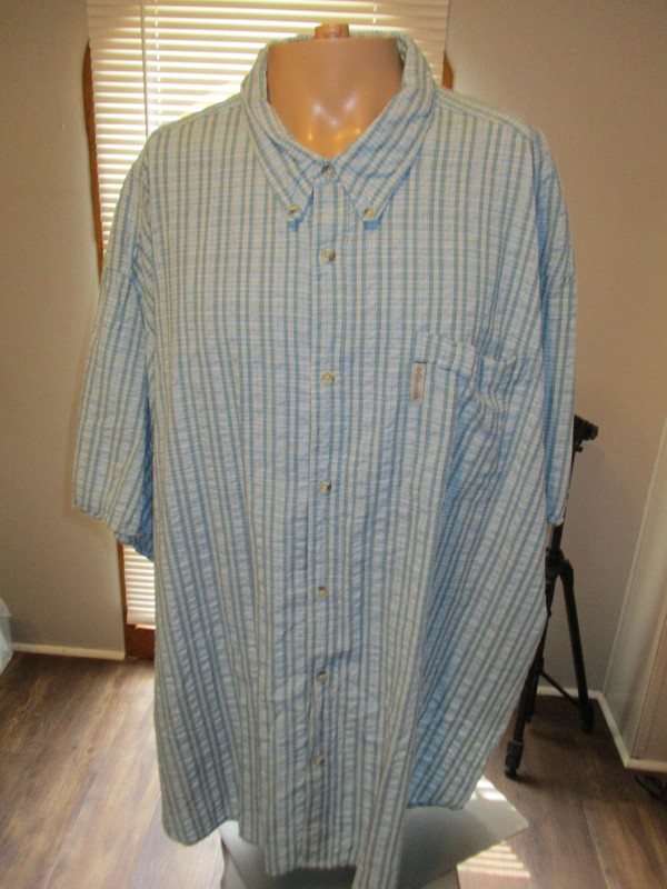 Men Columbia Casual Short Sleeve Collar Button Down Blue Plaid Pocket Shirt 4XB gallery