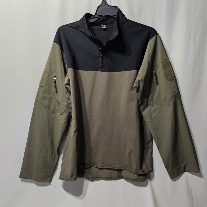 Army Type Pullover With Area For Patches Mens 2xl Fitted Black/Green 1/4 Zip gallery