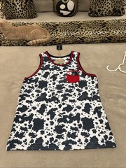 Entree LS Men’s Large Tank Top Red Black White Animal Cow Print