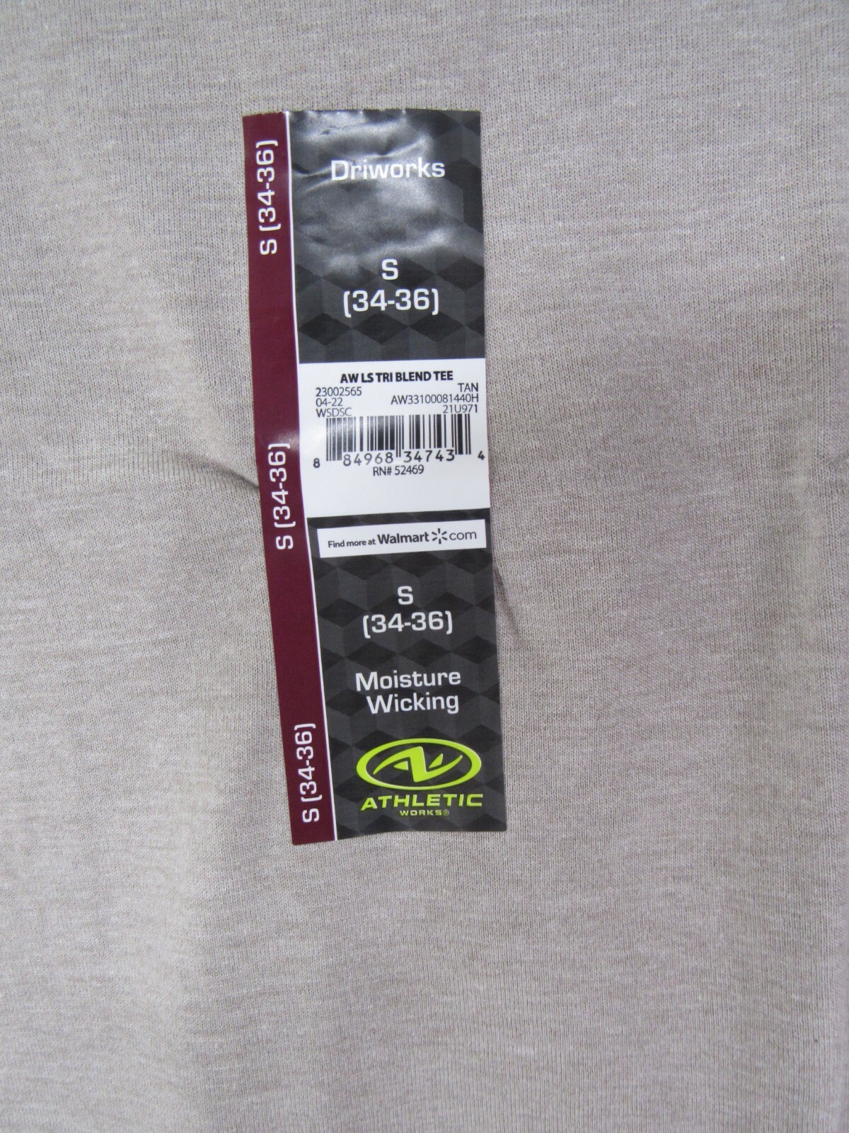 New Mens Athletic Works Long Sleeve T Shirt Size S 34 36 Tan Round Neck gallery