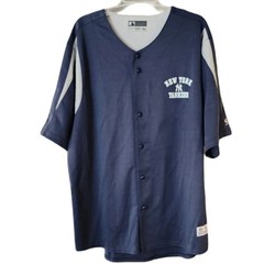 Y2K New York Yankees True Fan MLB Button Front Jersey 2XL Navy