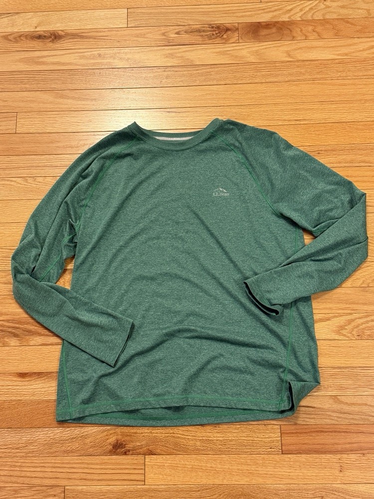 LL Bean Men’s Long Sleeve 100% Polyester Shirt In Green Size L Slightly Fitted