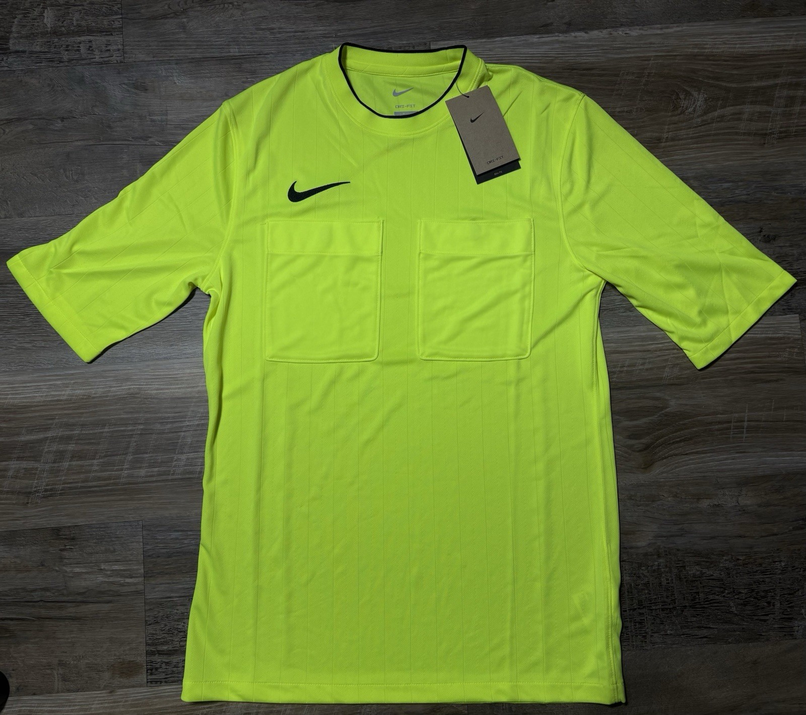 Nike Dri-Fit Safety Yellow SS Referee Pocket Shirt Slim Fit Men's L DH8024-702 gallery
