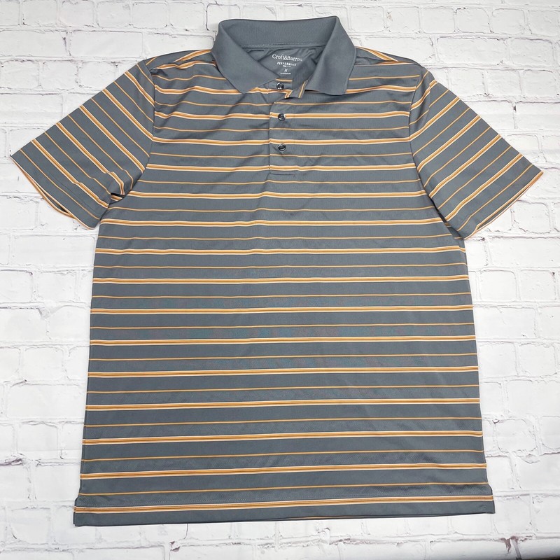 Croft and Barrow Performance Polo Men’s M Golf Short Sleeve Gray Orange Striped gallery