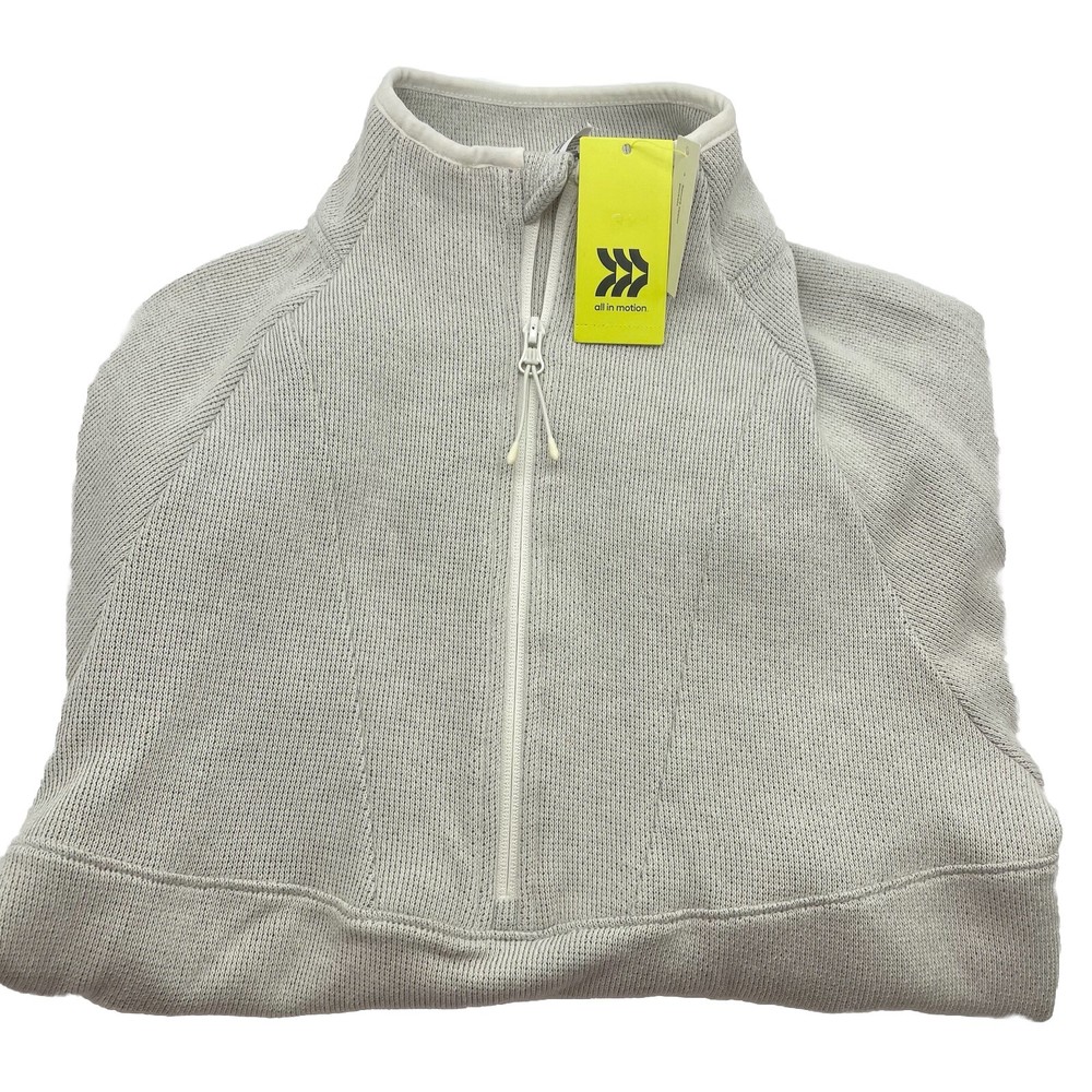 S Mens All In Motion Cream Ivory Off White Half Zip Pullover Top SMALL NWT