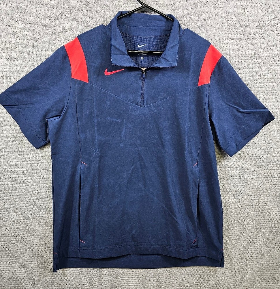 Nike Coach Jacket 1/4 Zip Pullover Short Sleeve Navy Red DJ5113-420 Size S