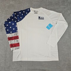Soul of Adventure Mens Mesh White L/S Shirt Fishing USA Flag Arm Small UPF50