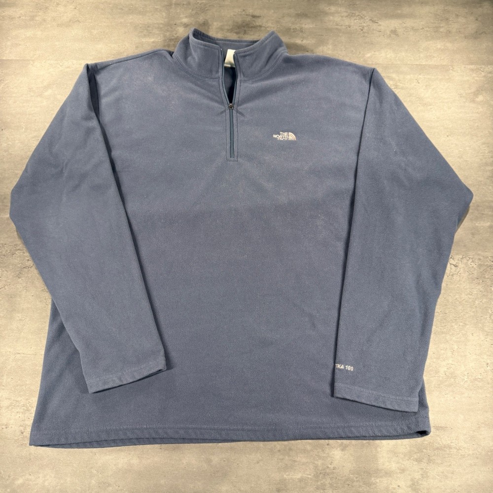 North Face 1/4 Zip Jacket Men Large Vintage Y2K Blue Gray Faded Pullover Base