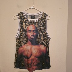 Tupac Graphic Mesh Tank Top / Jersey with Hip-Hop Portrait – Black &Gold Size S