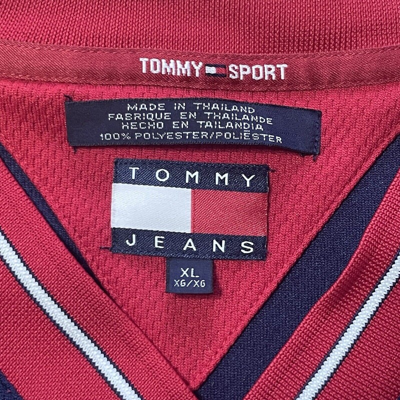 Tommy Hilfiger Sport Jeans Script Jersey Vintage Y2K Navy & Red Size XL Men RARE gallery