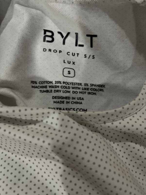 BYLT Shirt Men's Small White Grey Polka Dot Lux Drop Cut gallery