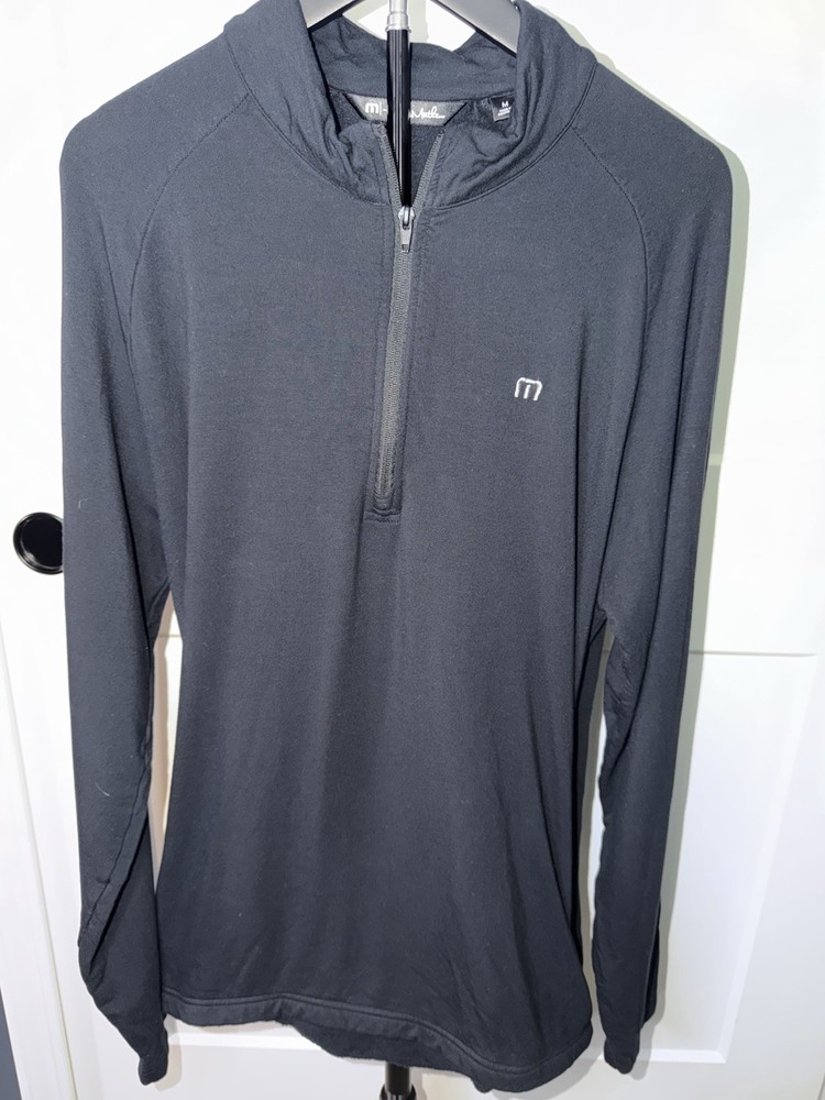 TravisMathew 1/4 Zip Pullover Men’s Med Black Golf Performance Stretch w/Pockets