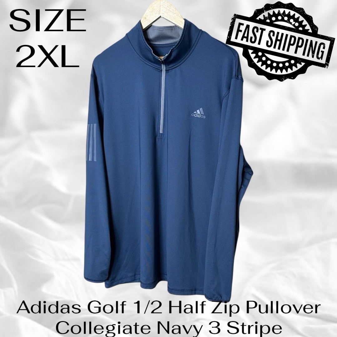 Adidas Golf 1/2 Half Zip Pullover 2XL Collegiate Navy 3 Stripe FAST SHIPPING gallery