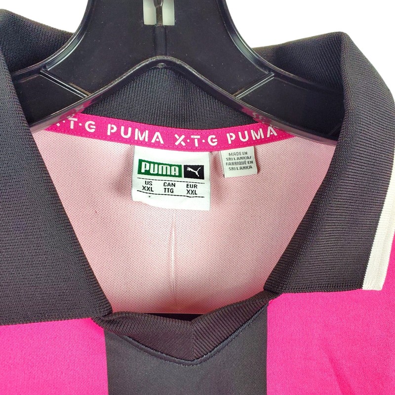 PUMA XTG Polo Shirt Adult XXL Pink Black BIG LOGO Spell Out Soccer Activewear gallery