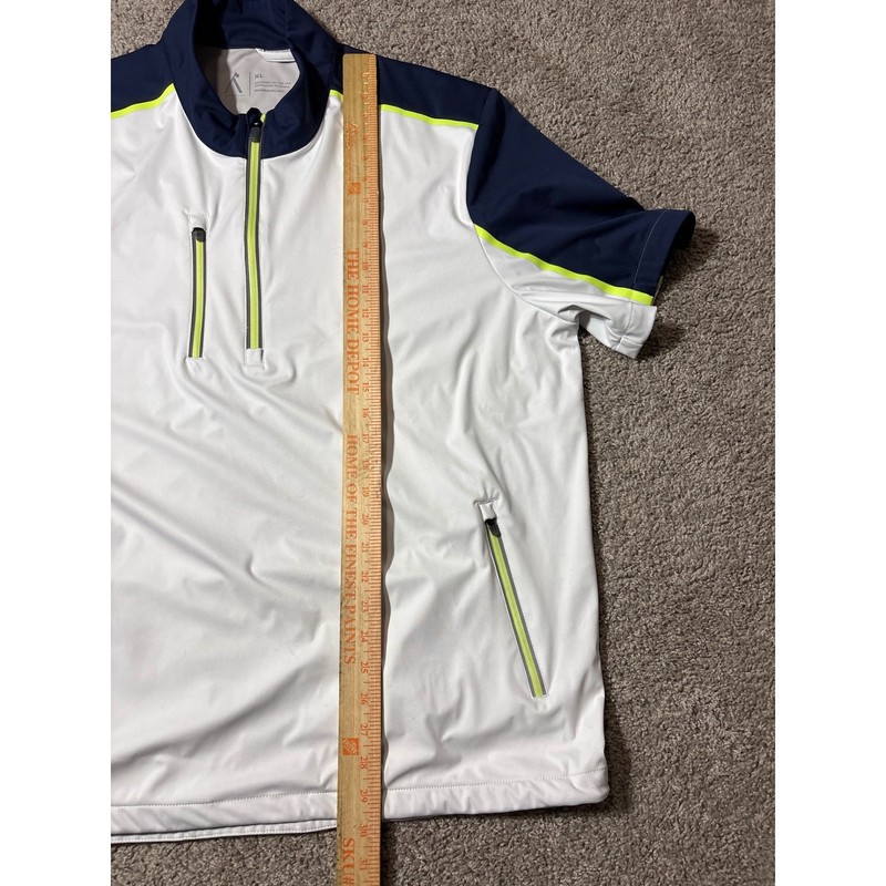Mens Performance Quarter Zip Short Sleeve Pullover White Navy Neon XL gallery