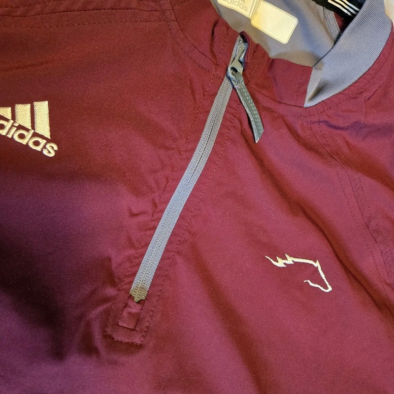 Adidas Men's Large Pullover Quarter Zip Windbreaker Maroon Polo Shirt Pullover gallery