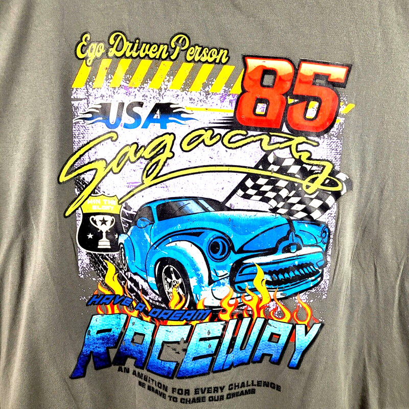 Racing Raceway Cars Men's T-Shirt Sz 1XL Short Sleeve Cotton Blend Gray Multi gallery