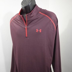 Under Armour 1/4 Zip Pullover Mens 3XL Loose Burgundy Red Long Sleeve HeatGear
