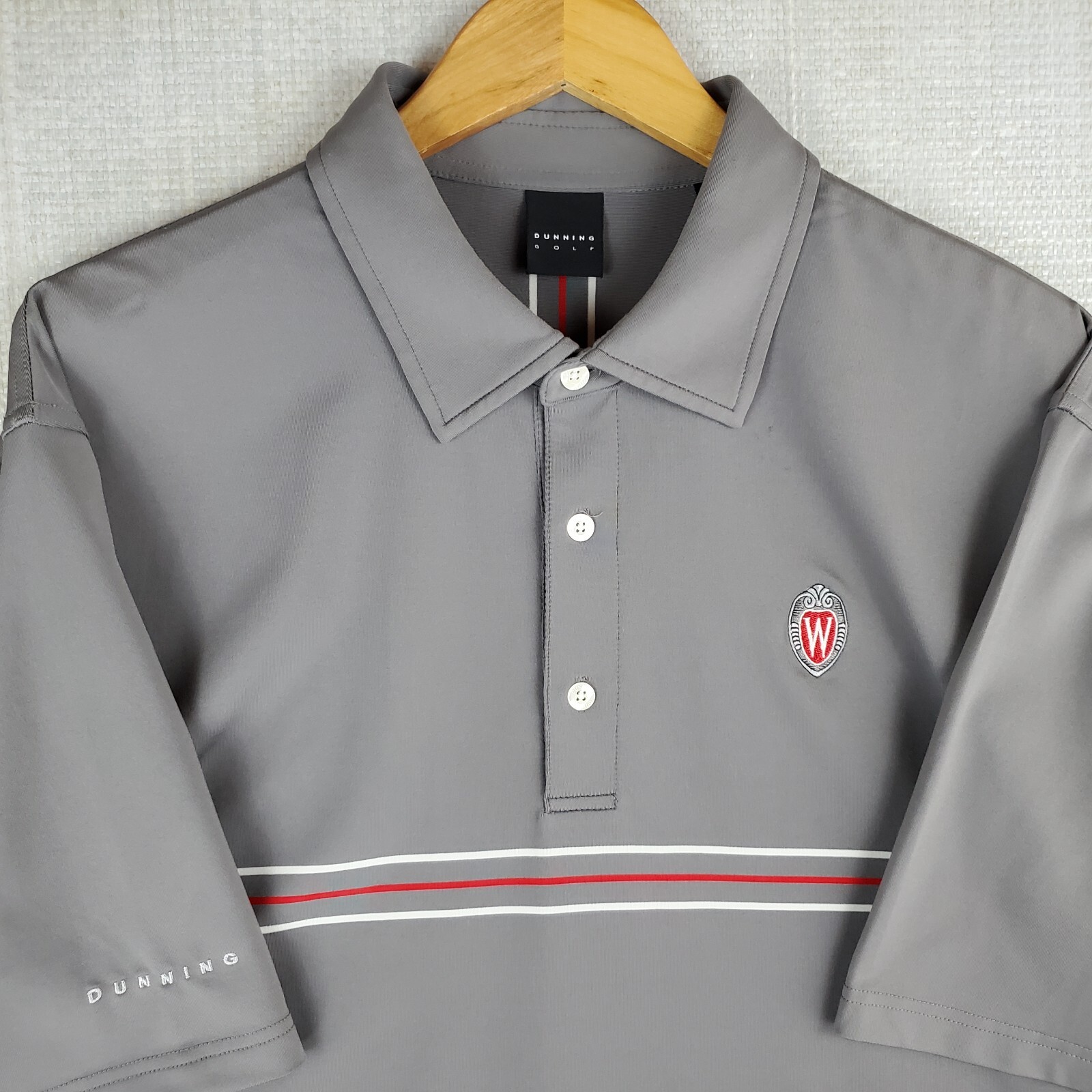DUNNING GOLF x WESTMORELAND CC Size XL Gray Racing Stripe Polo Shirt Performance gallery