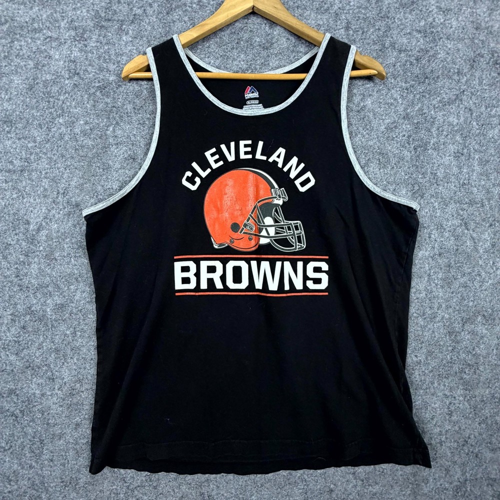 Cleveland Browns Tank Top Mens XL Black Majestic NFL Graphic Print Retro Helmet