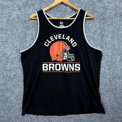 Cleveland Browns Tank Top Mens XL Black Majestic NFL Graphic Print Retro Helmet