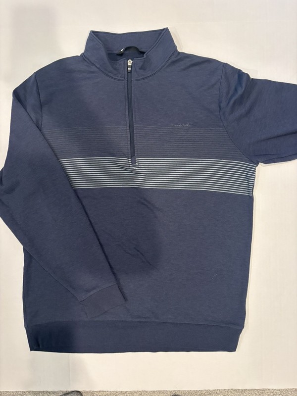 TWO Travis Mathew Quarter Zip Pullover Men’s XL Black Blue Golf Shirts Striped gallery