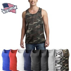 Mens TANK TOP Heavy A-Shirt Camo Cotton Basic Muscle Gym Workout Sleeveless Tee