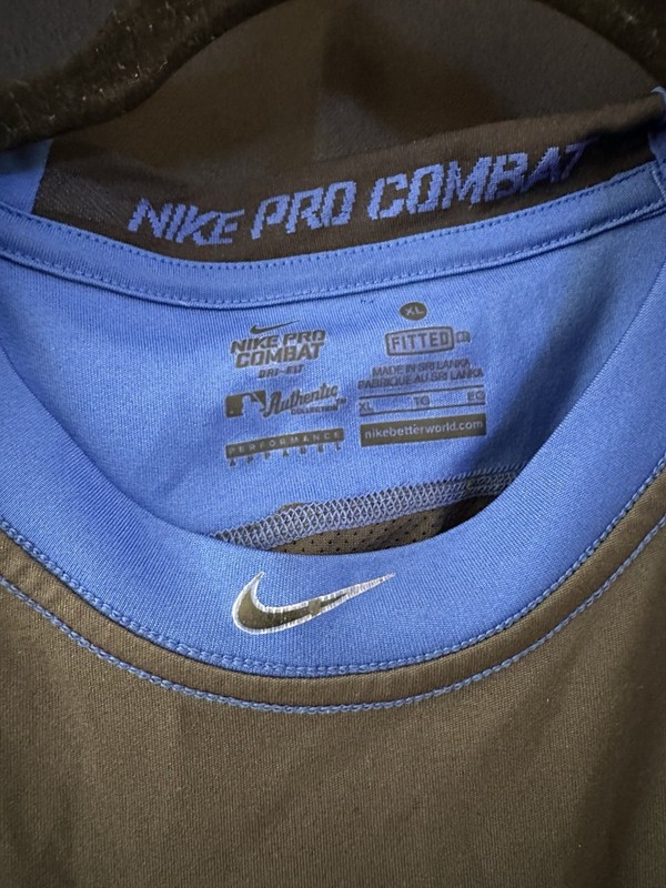 Nike Pro Combat Dri-FIT Men's XL Gray/Blue Colorblock 3/4 Swingman baseball gallery