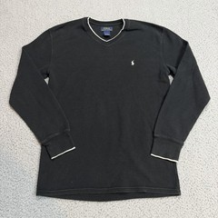Polo Ralph Lauren Shirt Mens Extra Large Black Waffle Knit Vneck Thermal Stretch