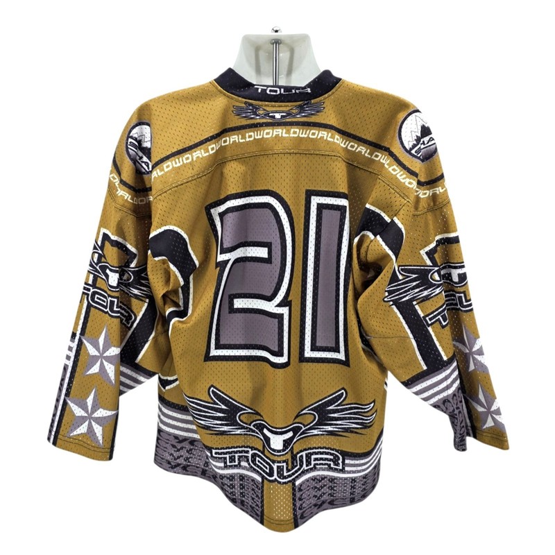 Vintage Tour Cyclones Adult Medium Jersey Mesh Gold World Tour Hockey SIHA #21 gallery