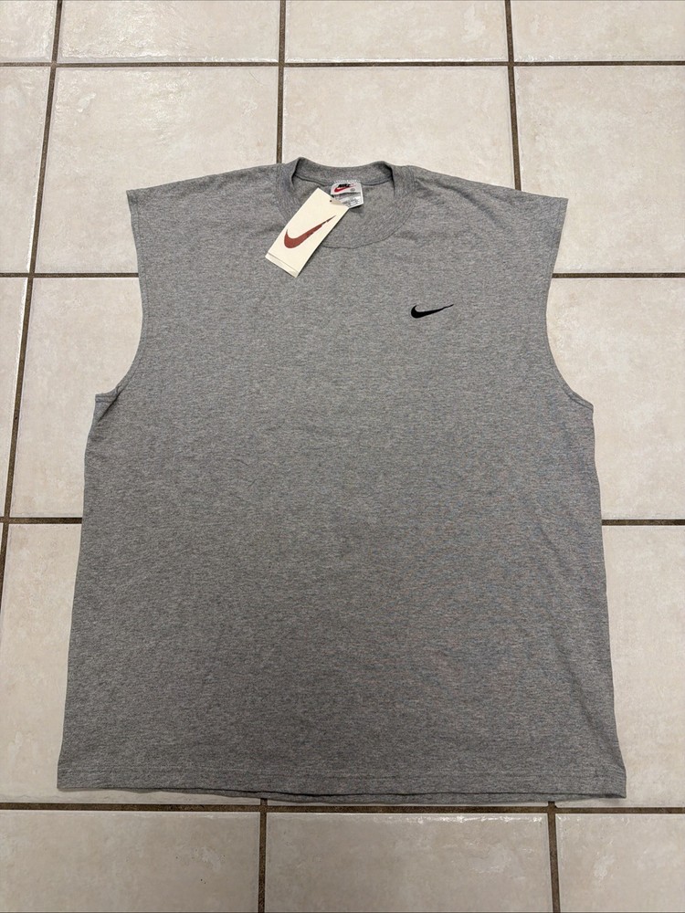 Vintage Nike 90s Deadstock Made in USA Boxy Muscle Tank Large GRAY Swoosh Gym XL