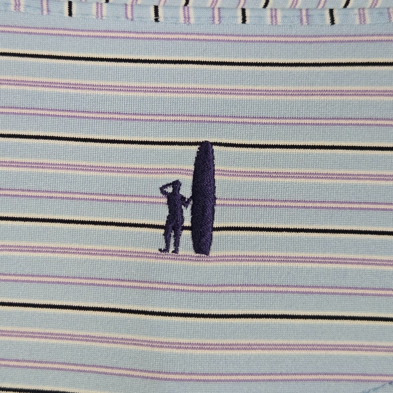 JOHNNIE O Mens Size Medium Performance Polo Shirt Blue Lilac Stripe Wicking Golf gallery