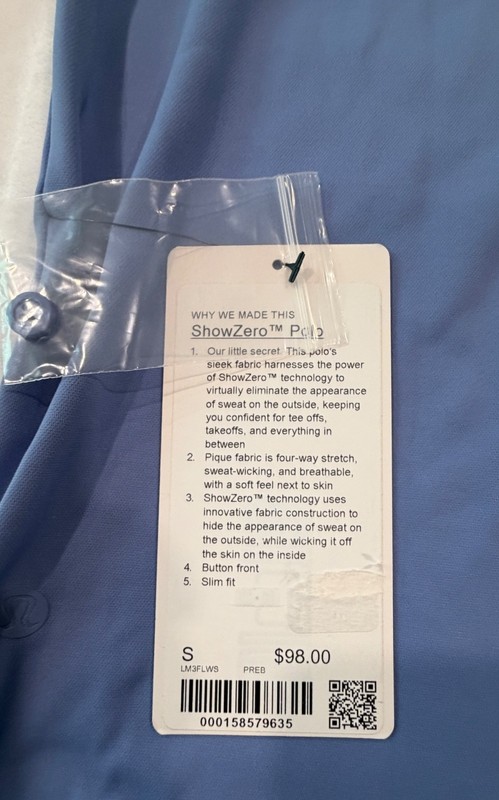 Lululemon Mens ShowZero SlimFit Polo Shirt Sz Small PREB Blue gallery
